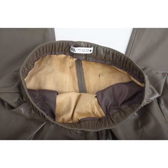 Zara Womens Faux Leather The Weekend Pants S Brown Green 4369/265 NWOT - Picture 6 of 7